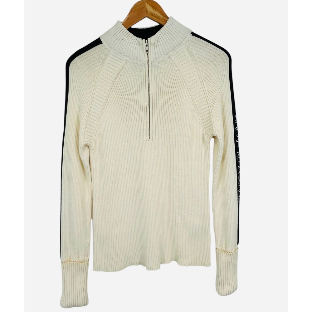 Calvin Klein‎ Jeans Womens Ribbed Mock Neck Half Zip Sweater Cream Size Large